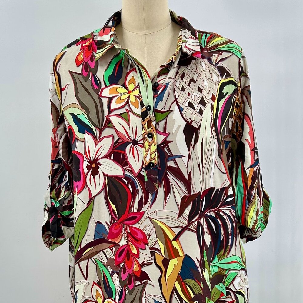 Milano Italy Floral Tunic Dress | Italian Viscose Shirt Dress | Size 42 Medium |